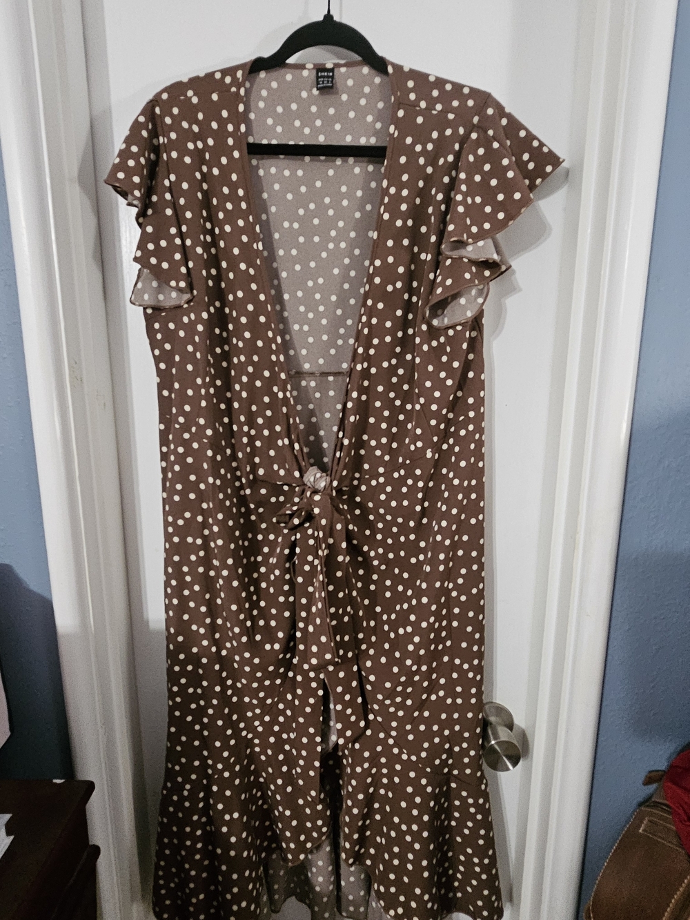 Pretty Woman Wrap Dress -Brown Polka Dot Dress with Cream Dots